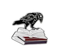 Spilla smaltata a forma di corvo sul libro, 3 cm x 3 cm, stile gotico, per amanti dei libri accademici, regalo per giacche, zaini, cappelli, collezionisti e fan della letteratura