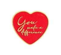 Spilla smaltata a forma di cuore con scritta "You Make A Difference", 2 cm x 2 cm, spilla da bavero a forma di cuore glitterata rossa con scritta in oro, spilla ispiratrice per insegnanti, infermieri