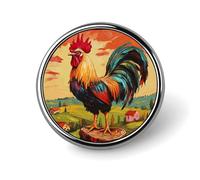Spilla smaltata a forma di gallo in piedi su un ceppo d'albero, ideale come bavero, spilla, bottone, per zaini, cappelli, carina e divertente, 2,5 cm.