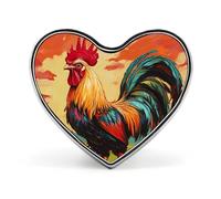 Spilla smaltata a forma di gallo in piedi su un ceppo d'albero, spilla a forma di cuore, per donne, uomini, gioielli, zaini, cappelli, decorazione