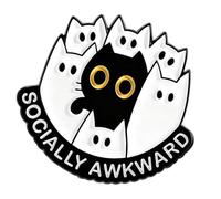 Spilla smaltata a forma di gatto in stile cartone animato, per condividere momenti socialmente difficili e sentimenti a bassa energia con umorismo divertente, Misura unica, come descritto