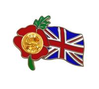 Spilla smaltata a forma di papavero rosso, con bandiera del Regno Unito, per commemorare il giorno della memoria, Metallo