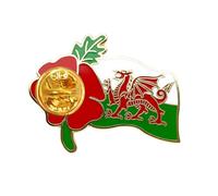 Spilla smaltata a forma di papavero rosso, con bandiera del Regno Unito, per commemorare il giorno della memoria, Metallo