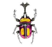 Spilla smaltata a forma di scarabeo vintage, accessorio alla moda unisex | Spilla da bavero placcata argento anticato con zirconia cubica nera, 5,4 cm, 3D colorato, a forma di insetto
