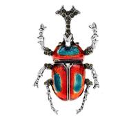 Spilla smaltata a forma di scarabeo vintage, accessorio alla moda unisex | Spilla da bavero placcata argento anticato con zirconia cubica nera, 5,4 cm, 3D colorato, a forma di insetto