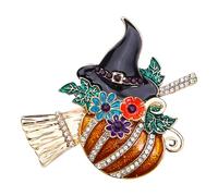 Spilla smaltata a zucca, spilla per Halloween, spilla per moda da donna, cappello mago nero, spilla per il giorno del Ringraziamento, zucca con strass, lega di strass per le vacanze autunnali