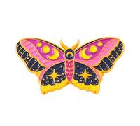 Spilla smaltata celestiale luna falena - rosa e gialla fase lunare farfalla spilla smaltata dura con stelle e ali di luna crescente per gli amanti della natura - 4 cm x 2 cm