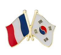 Spilla smaltata con bandiera della Francia e della Corea del Sud, placcata oro, 2,5 cm x 1,9 cm, bandiera francese e coreana da collezione