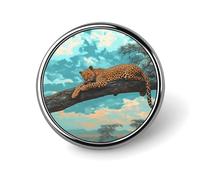 Spilla smaltata con leopardo sdraiato su un ramo di acacia, spilla da bavero, distintivo, bottone, spille carine e divertenti da 2,5 cm