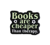 Spilla smaltata con scritta "Books Are Cheaper Than Therap", 3 cm x 2,4 cm, per amanti dei libri, per lettori, bibliotecari e bibliofili, accessorio letterario per giacche, zaini, borse e cordini