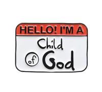Spilla smaltata con scritta "Hello I'm A Child Of God", 3 x 2 cm, con scritta in lingua inglese "Hello I'm A Child Of God", per giacche, borse, cappelli, eventi in chiesa