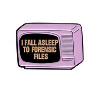 Spilla smaltata con scritta "I Fall Asleep to Forensic Files", 3 x 2 cm