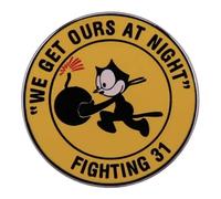 Spilla smaltata con scritta in inglese "We Get Ours At Night Fighting 31 VFA-31 Strike Fighter Squadron 31 Tomcatters Bomb Felix the Cat" Classic Black White Cartoon Cartoon 2,7 cm, 1.05 Inches,