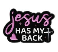 Spilla smaltata con scritta in lingua inglese "Gesù has my back", amore, cristiano, croce, cristiano, cielo, bibbia, culto, preghiera, cattolico, Dio, Salvatore, Signore, Cristianesimo, 3 cm, 1.2