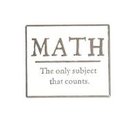 Spilla smaltata con scritta "Math The Only Subject That Counts", 2,2 x 2,4 cm, rettangolare, bianco e argento, con citazione educativa, spilla in metallo con chiusura sicura per giacche e borse
