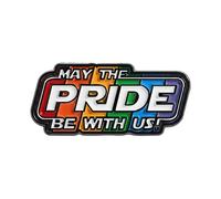 Spilla smaltata con scritta "May The Pride Be With Us", 3 cm x 1,3 cm, con citazione arcobaleno LGBTQ+, design multicolore, spilla di supporto per il mese dell'orgoglio per giacche, zaini