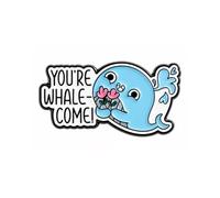 Spilla smaltata con scritta "You're Whale-Come", 3 x 1,6 cm, simpatica spilla da bavero a forma di balena blu con fiori, divertente distintivo di apprezzamento, regalo per amici e amanti delle balene