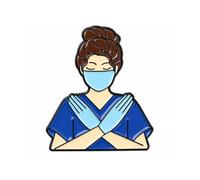 Spilla smaltata da infermiera, 3 x 2,6 cm, per operatore sanitario con scrub blu, maschera per il viso e guanti, spilla da bavero, spilla per infermieristica medica, regalo di laurea per personale