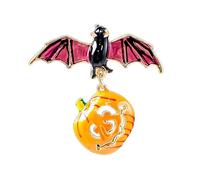 Spilla smaltata dorata a forma di pipistrello e zucca, per Halloween, unisex, per borse, cappelli e abiti, accessorio ideale per il Ringraziamento e le feste