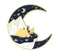 Spilla smaltata per avventure all'aria aperta con bussola, montagna, campeggio, fiamma, arcobaleno, macchina fotografica, motivi selvaggi e deserti