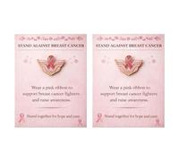 Spilla smaltata per la consapevolezza del cancro al seno con nastro rosa, spilla ispiratrice di supporto per i sopravvissuti con biglietto di auguri, gioielli con nastro rosa della forza alata (2pcs)