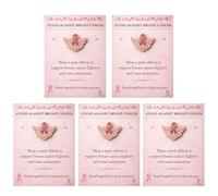 Spilla smaltata per la consapevolezza del cancro al seno con nastro rosa, spilla ispiratrice di supporto per i sopravvissuti con biglietto di auguri, gioielli con nastro rosa della forza alata (5pcs)