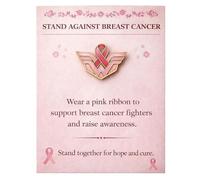 Spilla smaltata per la consapevolezza del cancro al seno con nastro rosa, spilla ispiratrice di supporto per i sopravvissuti con biglietto di auguri, gioielli con nastro rosa della forza alata (1pc)