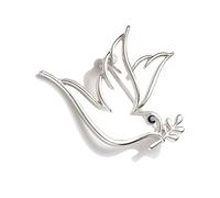 Spilla sofisticata a forma di colomba con dettagli traforati in robusta lega di metallo, accessorio vintage in lega, facile da indossare, spilla per la pace, Misura unica, come descritto