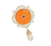 Spilla tradizionale con nodo cinese decorato con perle e intaglio cavo, ideale per eventi festivi, spilla in lega per matrimoni, Misura unica, come descritto