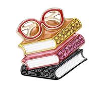 Spilla unisex a forma di libro, occhiali, perfetta per giacche, maglioni o borse, versatile spilla alla moda che simboleggia la conoscenza leggera in lega con strass, Misura unica, come descritto