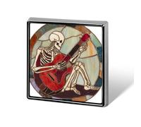 Spilla unisex con scheletro che suona una chitarra elettrica rossa e spille quadrate leggere da bavero gioielli per abbigliamento scialle cappello