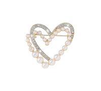Spilla versatile accessorio cappotto a forma di cuore spilla con strass lucidi perle finte corpetto vestito bavero vestiti, Metallo, Pietra secondaria