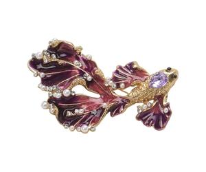 Spilla versatile con strass a forma di pesce per qualsiasi abbigliamento, da casual a evento formale, simbolo elegante e fortuna, spilla a forma di pesce con strass, Misura unica, come descritto