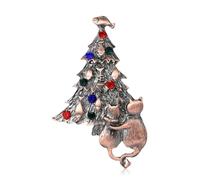Spilla vintage a forma di albero di Natale con coppia di gatti da donna con strass per feste gioielli per regali e feste