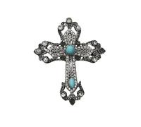 Spilla vintage a forma di croce con strass, per donne e uomini, gioiello religioso con cristallo turchese lucido, accessorio per Natale e regali basati sulla fede