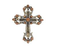 Spilla vintage a forma di croce con strass, per donne e uomini, gioiello religioso con cristallo turchese lucido, accessorio per Natale e regali basati sulla fede