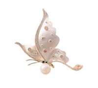 Spilla vintage a forma di farfalla con strass intarsiati con zirconia cubica e perle, accessorio per abbigliamento da donna, As show, perle d'imitazione
