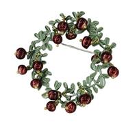 Spilla vintage a forma di foglia di mirtillo rosso, da donna, con perle d'acqua dolce e corona floreale