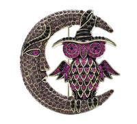 Spilla vintage a forma di gufo con supporto sulla luna, for donna, spilla da festa con animale lunare affascinante a 4 colori e strass(Pink 1PC)