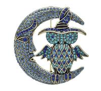 Spilla vintage a forma di gufo con supporto sulla luna, for donna, spilla da festa con animale lunare affascinante a 4 colori e strass(BLUE 1PC)