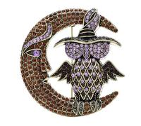Spilla vintage a forma di gufo con supporto sulla luna, for donna, spilla da festa con animale lunare affascinante a 4 colori e strass(Brown 1PC)