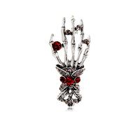 Spilla vintage a forma di scheletro a mano, per donne, uomini, ragazze, strass, teschio di cristallo rosso, spille per Halloween, maglione, vestito, zaino, spille punk, feste, gioielli, regali,