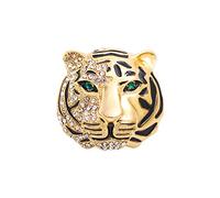 Spilla vintage a forma di testa di tigre smaltata nera con cristalli dorati, spilla da uomo, Metallo, Cristallo