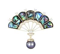 Spilla vintage con pendente a ventaglio, spille traforate fatte a mano per donna, elegante spilla vintage con conchiglia colorata (fan brooch)