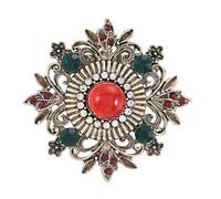Spilla vintage con strass a forma di fiore e foglia, da donna, alla moda, con cristalli rossi e verdi, spilla barocca, distintivo, delicato ed elegante, accessorio per abiti, decorazione per feste di