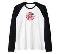 Spilla Vintage Pompiere con Grafica di Salvataggio Incrociato Maglia con Maniche Raglan