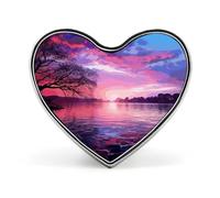 Spilla viola con tramonto sull'acqua a forma di cuore, in lega di alluminio, per regalo di San Valentino, spille per giacche, zaini e altri vestiti