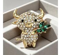 Spilla zodiacale a forma di bue con strass, intarsiata in cristallo trasparente, spilla vintage a forma di dodici zodiacali, elegante accessorio per abbigliamento da donna, giacca, sciarpa