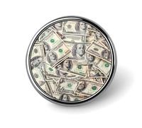Spille a forma di banconote da cento dollari, graziosi gioielli rotondi con distintivi.
