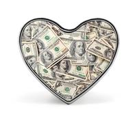 Spille a forma di cuore con banconote da cento dollari, gioielli carini